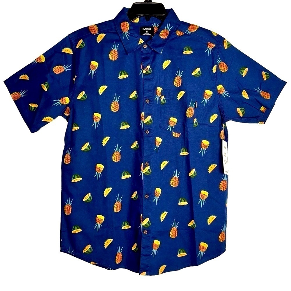 Hurley Medium One And Only‎ Lido Stretch Short Sleeve Navy Blue Camp Shirt
